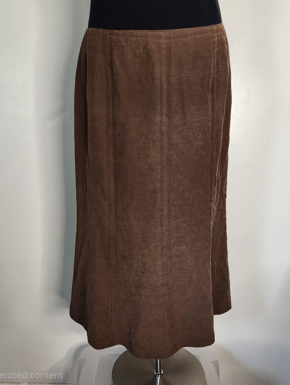 Jones New York Silk Linen Blend Brown Midi Skirt 14P Petite Quiet Luxury ALine